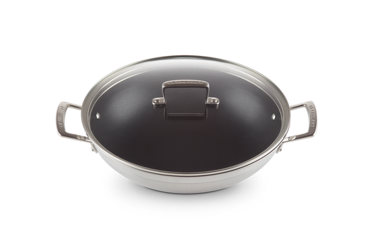 3-ply Stainless Steel Non-Stick Wok with Glass Lid
