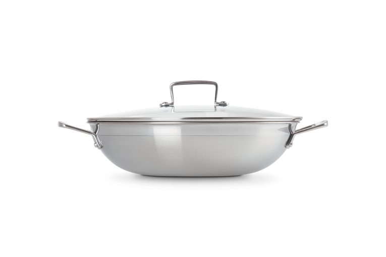 3-ply Stainless Steel Non-Stick Wok with Glass Lid